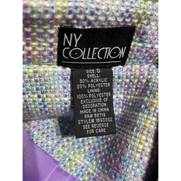 NY Collection Tweed Blazer Jacket Pastel Plaid Fringe Women's‎ S Career Bohemian - Picture 8 of 9